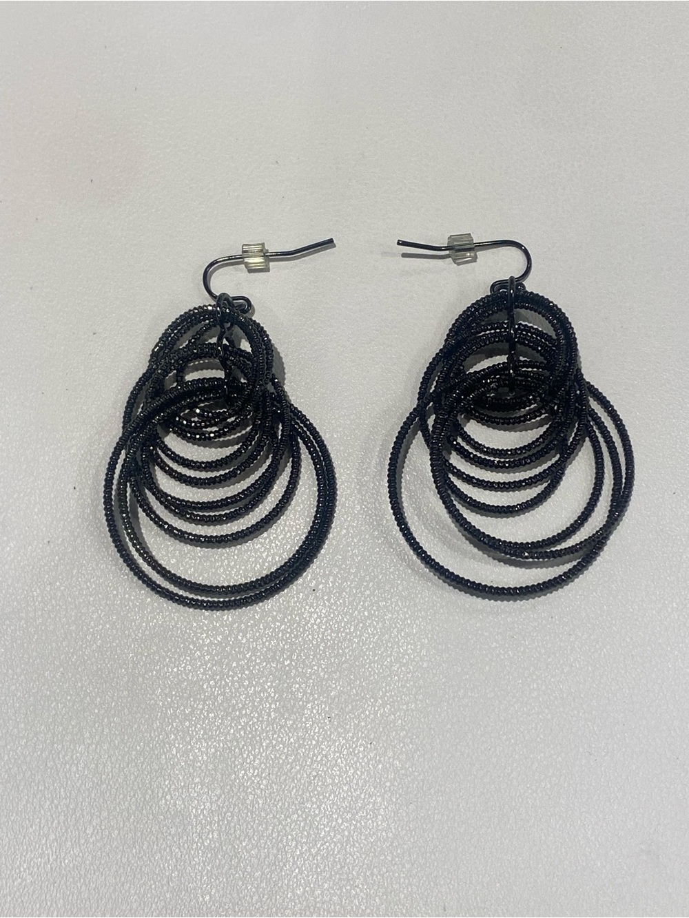 Lia Sophia Black Layered Hoop Drop Earrings